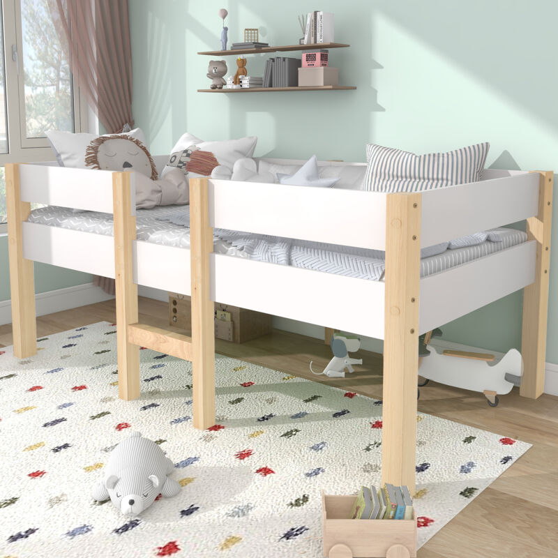 foto del prodotto letti singoli per bambini 90x200cm, rete a doghe, legno, senza materasso, bianco naturale