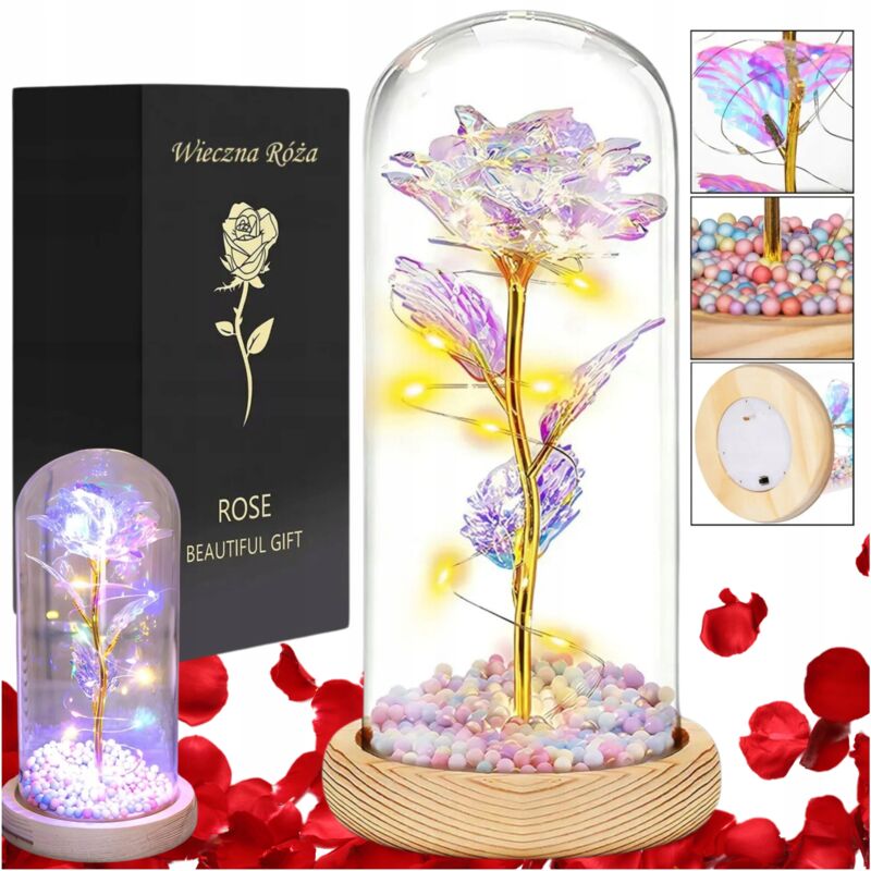 foto del prodotto regalo a cupola luminosa per san valentino con rosa eterna, decorazione per donna