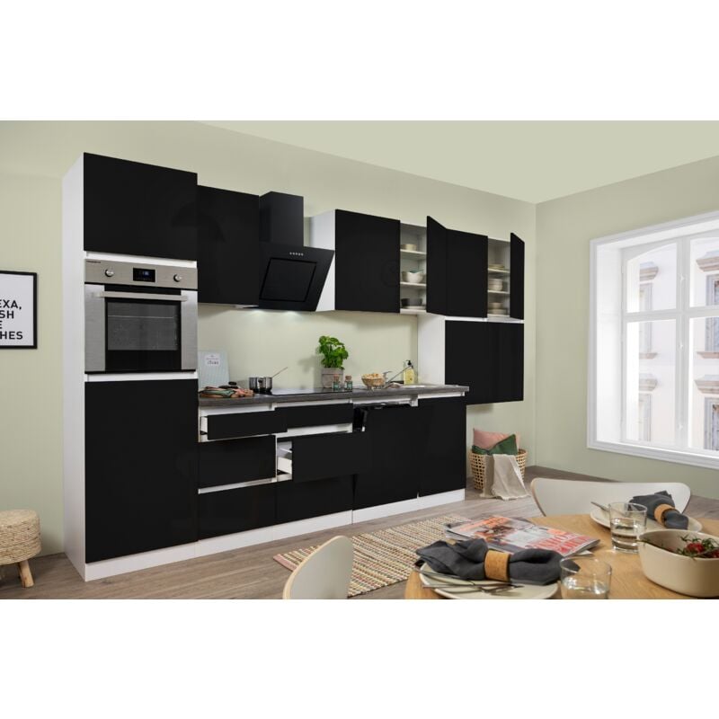 foto del prodotto cucina blocco cucina blocco cucina senza maniglie bianco nero lorena 380 cm respecta
