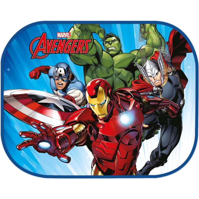 foto del prodotto coppia tendine laterali auto marvel avengers 44x35cm parasole supereroi iron man, thor, hulk, capitan america