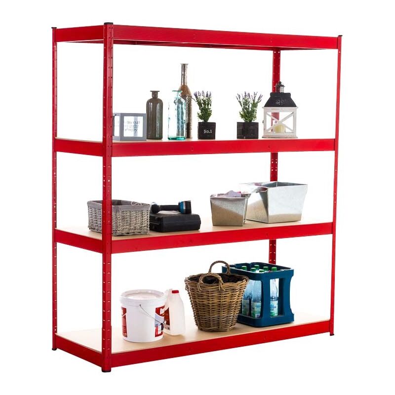 foto del prodotto scaffale zincato per carichi metallici pesanti 4 livelli rosso 160x60x180cm eta10074