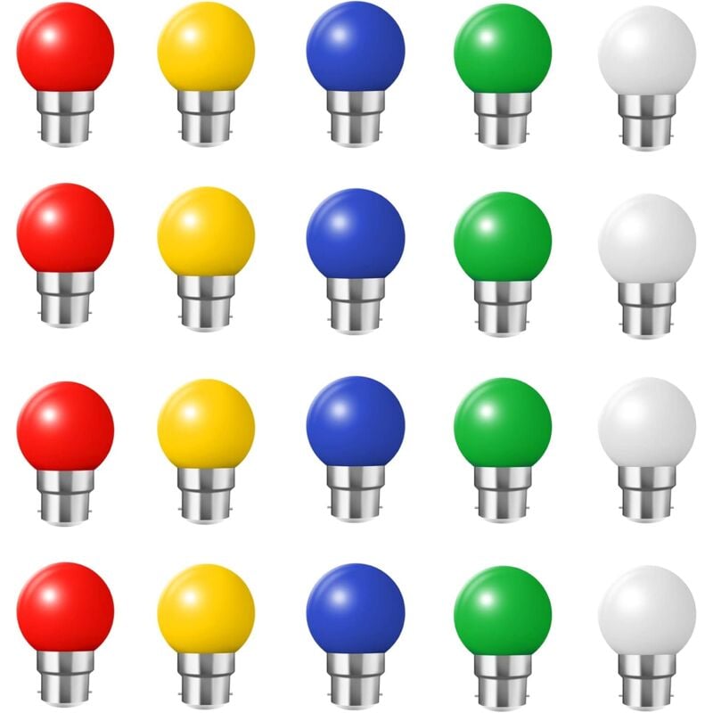 foto del prodotto gotrays 20x b22 bayonet led 2w lampadina colorata mini golf ball outdoor patio garden party christmas ball, rosso giallo verde blu bianco freddo 