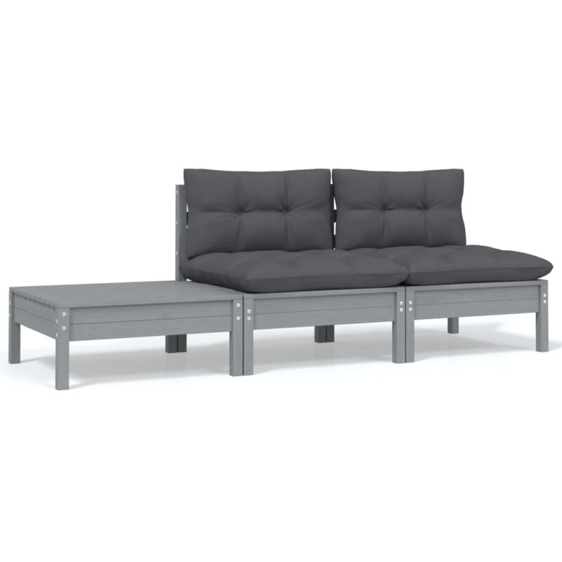 foto del prodotto 3 pz set divani da giardino,salotti da giardino,set salotto da esterno grigio cuscini massello di pino vnein582342 bonnevie