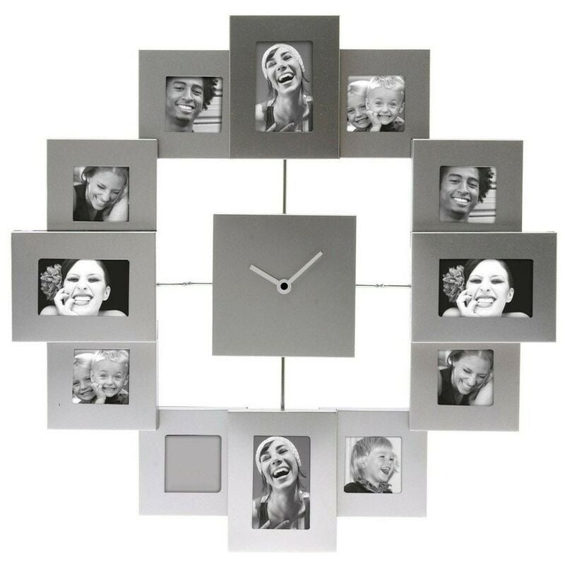 foto del prodotto cosedacasa orologio da parete portafoto collage album multiplo 12 cornice alluminio per ritratti moderno vintage bellissimo e particolare