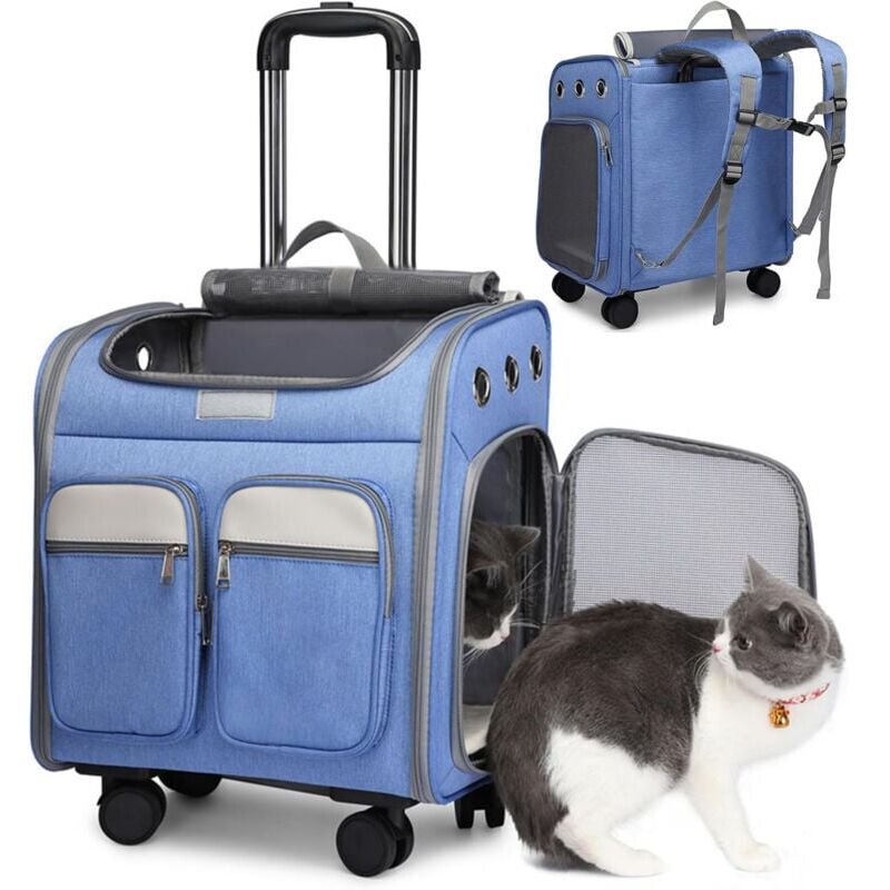 foto del prodotto zaino porta animali con ruote passeggino per animali trasportino per animali borsa per il trasporto di cuccioli e gatti zaino trasportabile