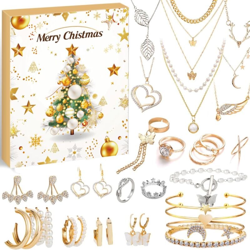 foto del prodotto tonchean calendario dell avvento di gioielli per adulti e donne, conto alla rovescia di 24 giorni per il calendario di natale con collana in oro,
