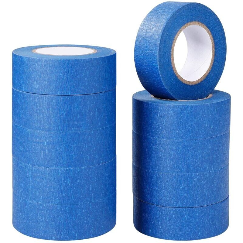 foto del prodotto nastro adesivo blu per pittura e decorazione, per etichette, verniciatura a spruzzo, pittori, artigianato, 10 rotoli, 24 mm 20 m
