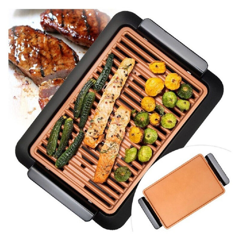 foto del prodotto trade shop traesio griglia elettrica senza fumo grill smokeless rivestimento ceramica antiaderente 
