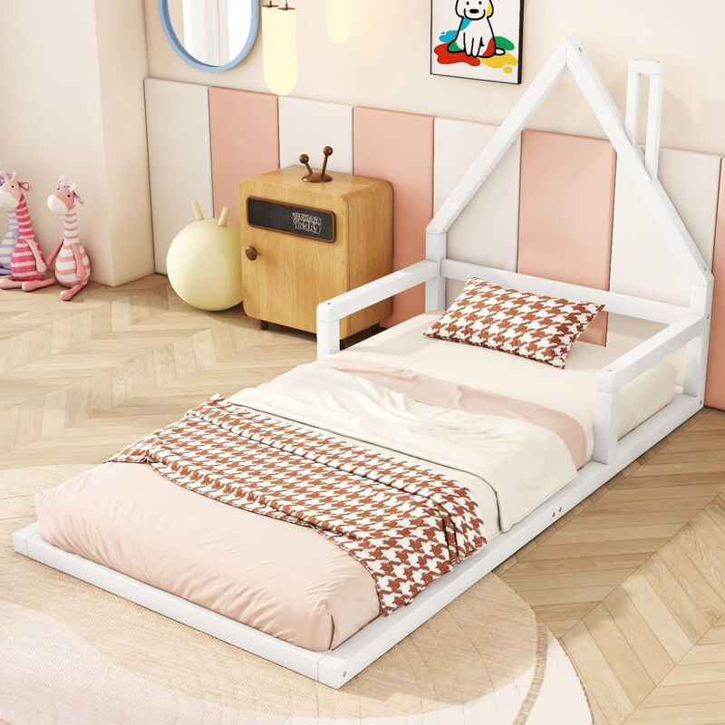 foto del prodotto letti singoli per bambini 90x200cm, rete a doghe, legno, senza materasso, bianco