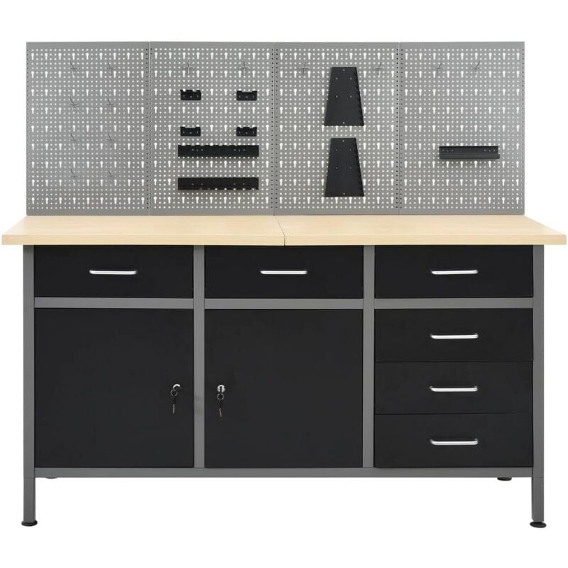 foto del prodotto helloshop26 banco da lavoro con 4 pannelli a parete, tavolo da lavoro, postazione di lavoro, magazzino per attrezzi, garage, officina, altezza 160