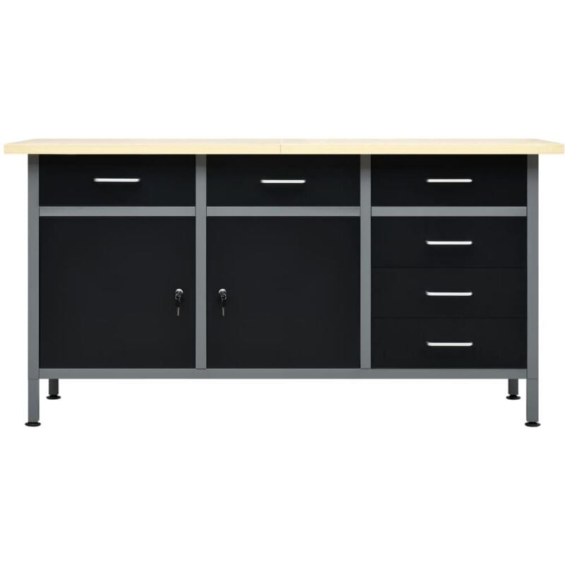 foto del prodotto banco da lavoro tavolo da lavoro fai da te banco da lavoro da officina piano da lavoro ufficio casa interno durevole robusto 160 cm acciaio nero