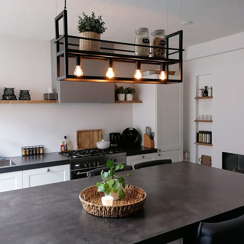 immagine 0 del prodotto lampada a sospensione grande cage rack moderno acciaio nero oblungo e27 max. 4 x 4.9 watt qazqa