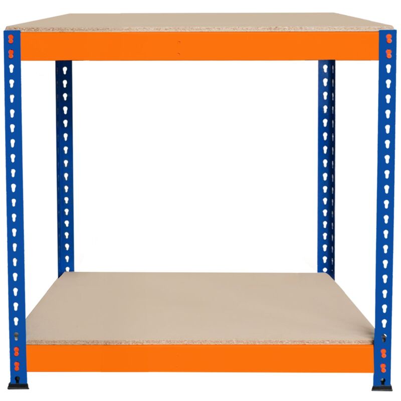 foto del prodotto banco da lavoro garage 90x45x90cm 2 ripiani, acciaio rinforzato, 300kg ripiano, montaggio senza bulloni, layout regolabile, piedini in gomma, barra