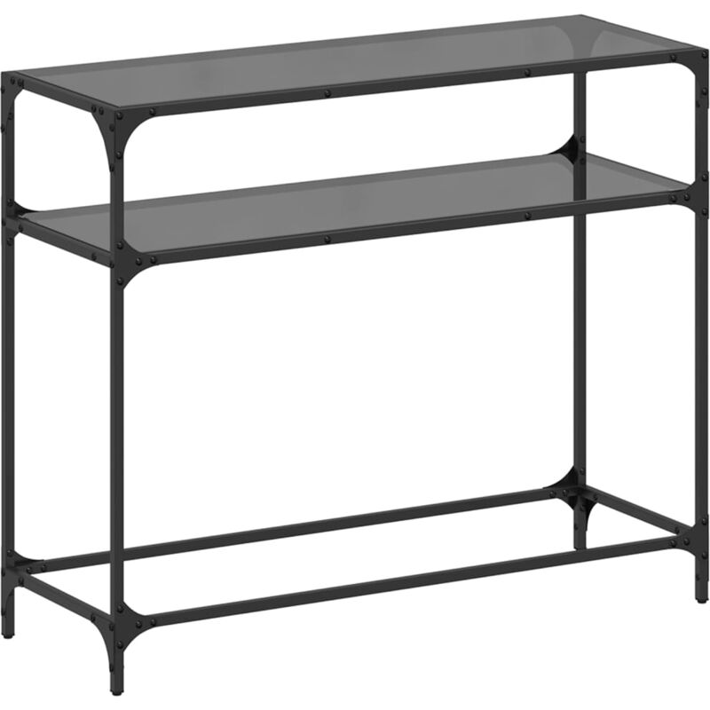 foto del prodotto consolle da ingresso funzionale ed elegante con ripiani 98 x 35 x 81 cm acciaio nero e vetro dec031346