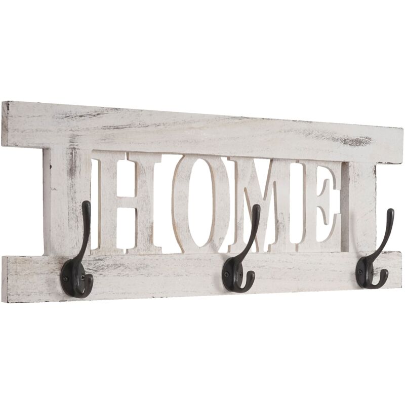 foto del prodotto appendiabiti da parete vintage in legno bianco con 3 ganci 20x55 cm med04052