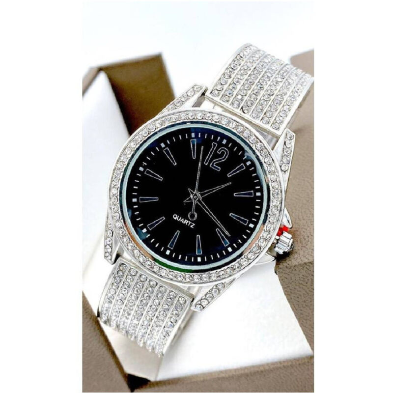 foto del prodotto orologio da polso sousou 6733 donna quarzo acciaio brillantini silver fondo nero trade shop traesio