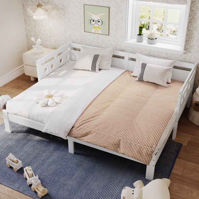 foto del prodotto letti con letti estraibili 90 180x200 cm, divani letti singoli per adulti bambini, rete a doghe, legno, senza materasso, bianco