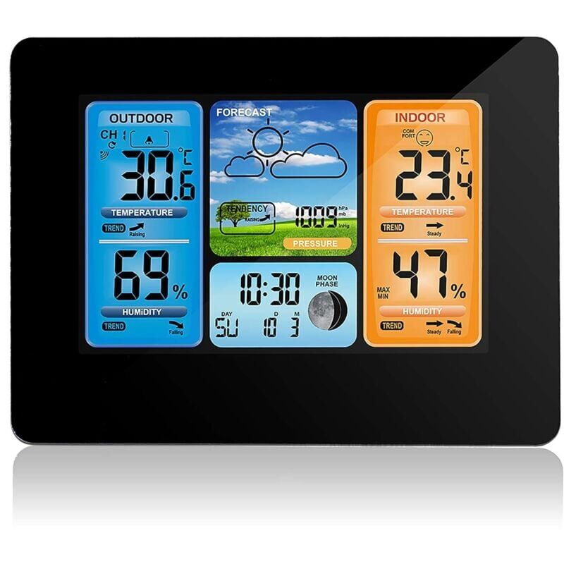 immagine 0 del prodotto stazione meteorologica digitale a colori, orologio meteorologico con sensore esterno con sensore esterno con avviso, temperatura, umidit nero 