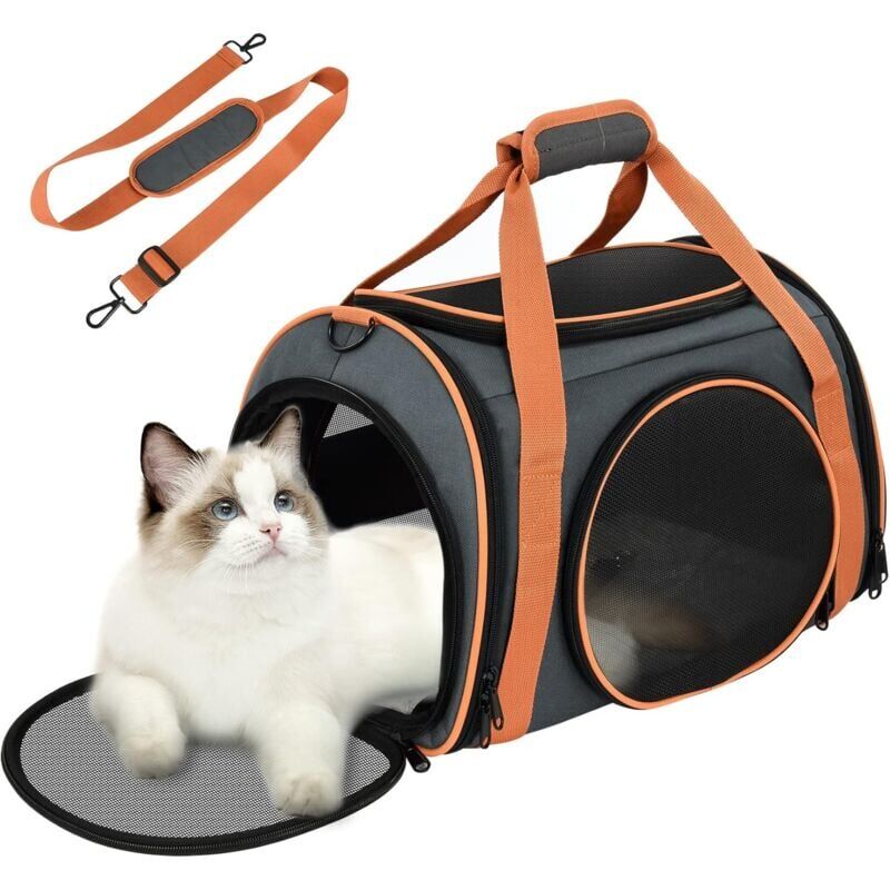 foto del prodotto snq borsa per il trasporto di gatti, trasportino per gatti traspirante e pieghevole, trasportino per gatti con ampio spazio, borsa per il trasporto