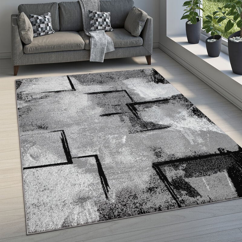 foto del prodotto paco home tappeto soggiorno pelo corto vintage moderno astratto geometrico grigio 80x150 cm