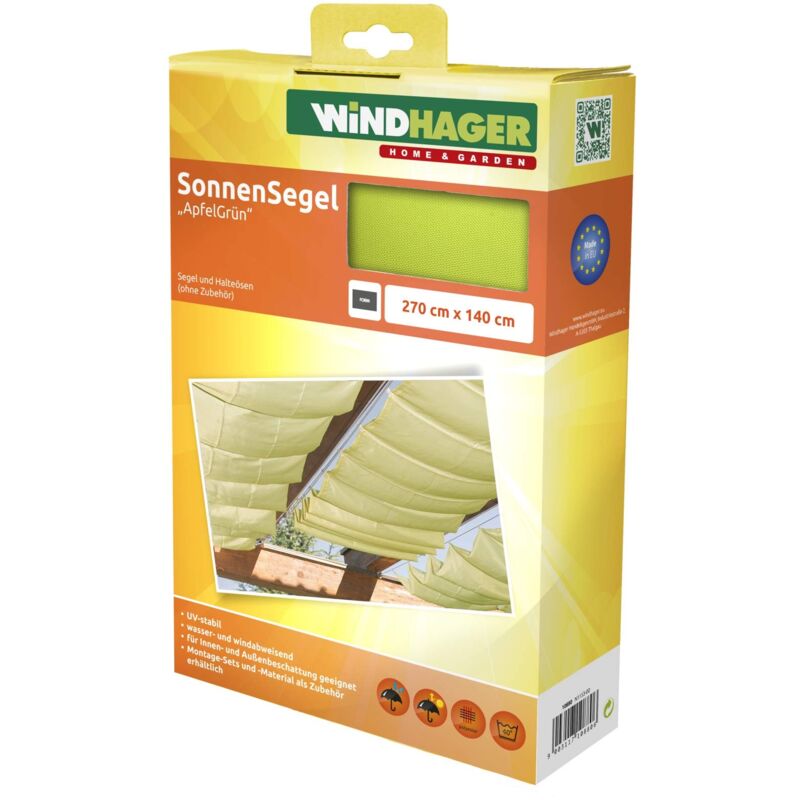 foto del prodotto tenda vela parasole per tendicorda, protezione solare, pergola o giardino d inverno, 270 x 140 cm, verde mela, 10880 windhager