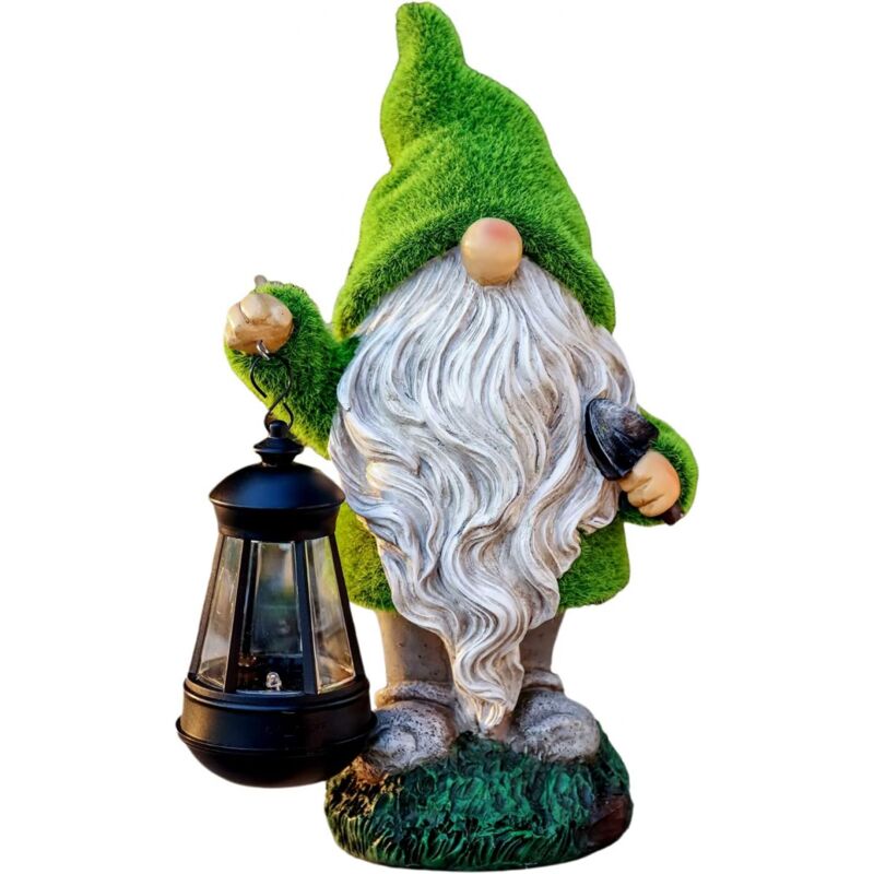 foto del prodotto gotrays 33 cm, decorazione da gnomo da giardino con luci solari, statua originale da gnomo, resina impermeabile, per prato da esterno, graziosi
