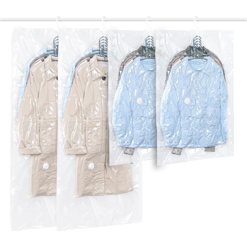 foto del prodotto confezione da 4 sacchetti sottovuoto per vestiti, trasparenti e riutilizzabili, per abiti, costumi, vestiti, cappotti o giacche