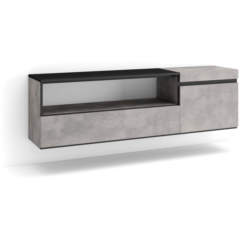foto del prodotto skraut home mobile tv soggiorno, ampio spazio a disposizione, 150x45x35cm, per tv fino a 65, sospeso, da appendere, stile moderno, grigio cemento