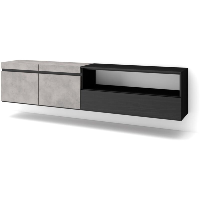 foto del prodotto mobile tv soggiorno, ampio spazio a disposizione, 200x45x35cm, per tv fino a 80 , sospeso, da appendere, stile moderno, grigio cemento skraut home