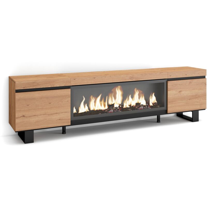 foto del prodotto skraut home mobile tv soggiorno, ampio spazio a disposizione, 210, per tv fino a 80, camino elettrico xxl, design industriale, stile moderno,