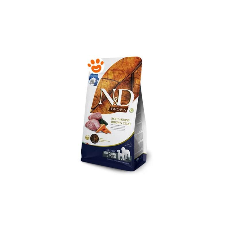 foto del prodotto farmina dog n d brown adult medium maxi agnello, spirulina e carote dog n d brown adult medium maxi agnello, spirulina e carote sacco da 7 kg