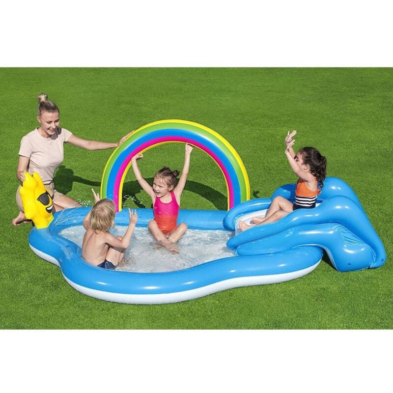 foto del prodotto piscina per bambini arcobaleno 2 anni gonfiabile 257x145x91cm con scivolo 53092 trade shop traesio