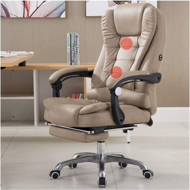 foto del prodotto trade shop traesio sedia ufficio girevole da gioco poggiapiedi scrivania reclinabile in pelle beige 