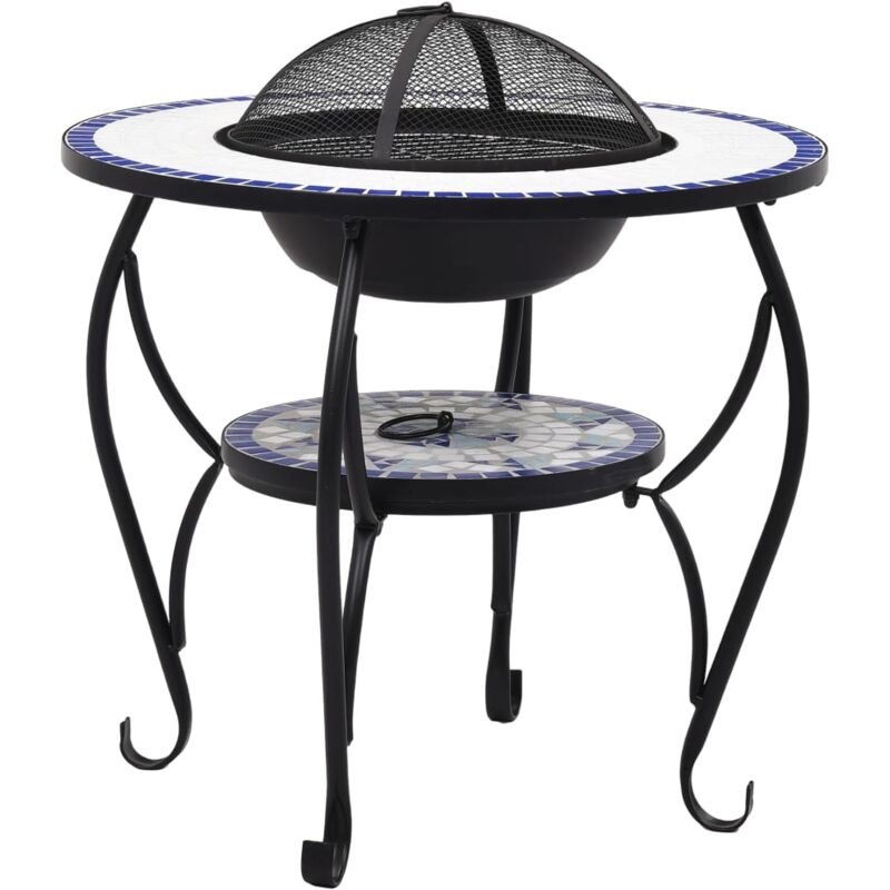 foto del prodotto tavolo da camino in mosaico 68 cm in ceramica blu e bianca