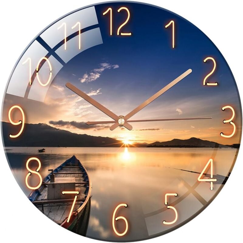 foto del prodotto gotrays orologi da parete da 12 pollici in vetro silenzioso per soggiorno, cucina, design moderno, orologi da parete da 30 cm, orologio al quarzo,