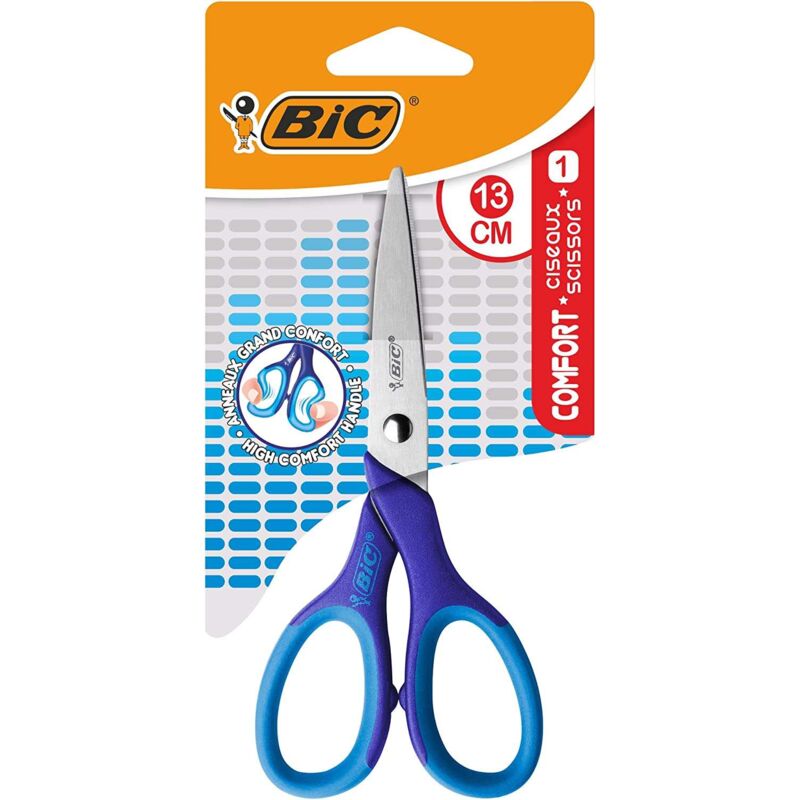 foto del prodotto bic forbici scuola comfort 13cm manico morbido uso destrorso rosa blu colore casuale