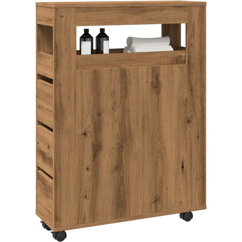 foto del prodotto vidaxl mobile da bagno stretto con ruote rovere artigianale truciolato