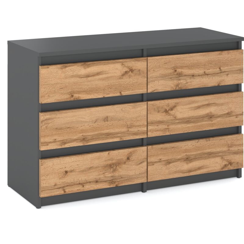 foto del prodotto cassettiera con cassetti mobile tv per soggiorno 100 cm 6 cassetti rovere grigio wotan