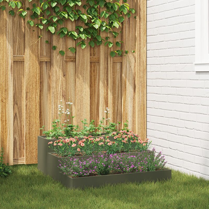 foto del prodotto vidaxl fioriera da giardino a tre piani 90x90x35 cm verde oliva acciaio