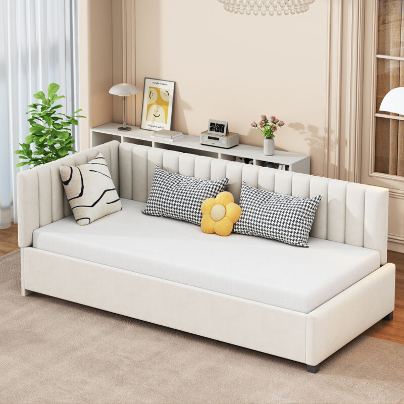 foto del prodotto divani letti 90x200cm, letti singolo letti imbottito, letti per adulti, bambini e ragazzi, flanella, senza materasso, beige