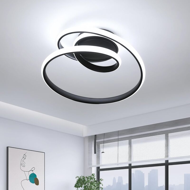 foto del prodotto plafoniera led moderna, 36w luminoso plafoniera 4000lm, design creativo a elica per soggiorno, camera da letto, cucina, balcone nero luce bianca