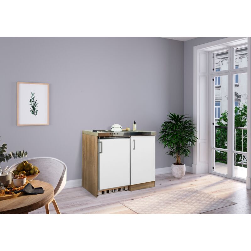 foto del prodotto cucina mini cucina cucina singola angolo cottura dispensa rovere bianco levin 100 cm respecta