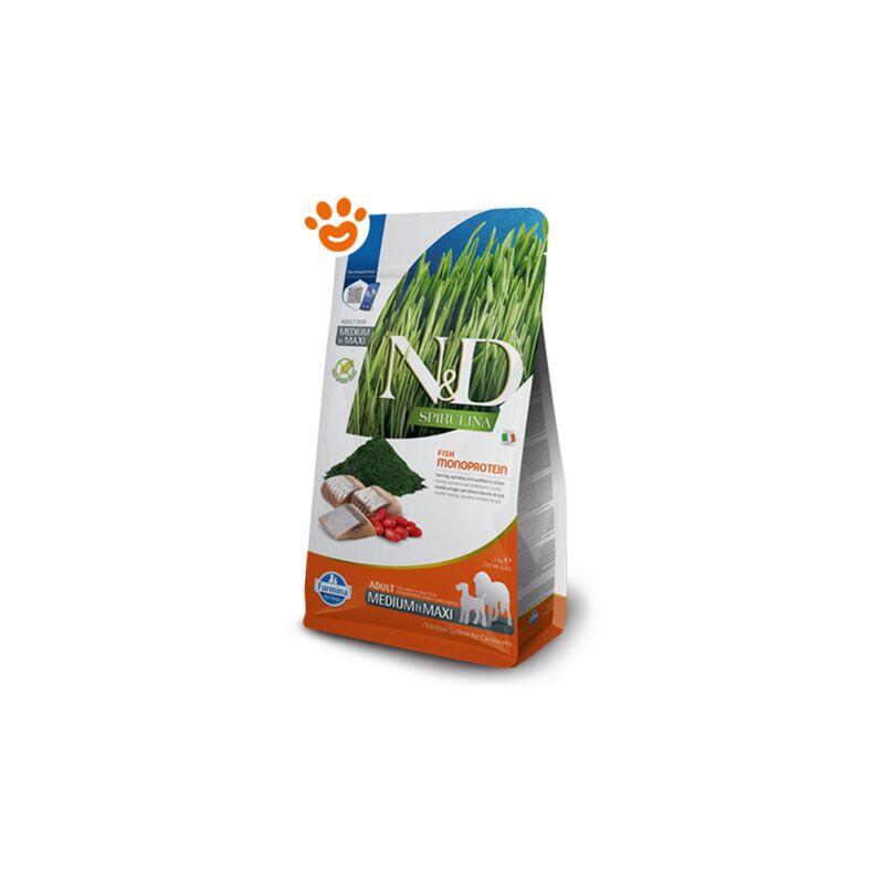 foto del prodotto dog n d spirulina adult medium maxi aringa dog n d spirulina adult medium maxi aringa sacco da 2 kg farmina