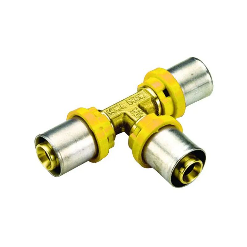foto del prodotto tiemme raccordo a t intermedio per tubo multistrato a pressare per gas serie 2650 20x20x16