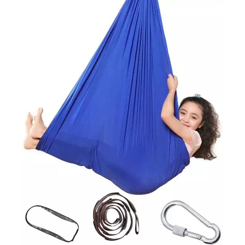foto del prodotto amaca per bambini, sedia a dondolo sensoriale, amaca morbida con bisogni, yoga all aperto, campeggio blu, 1 m 