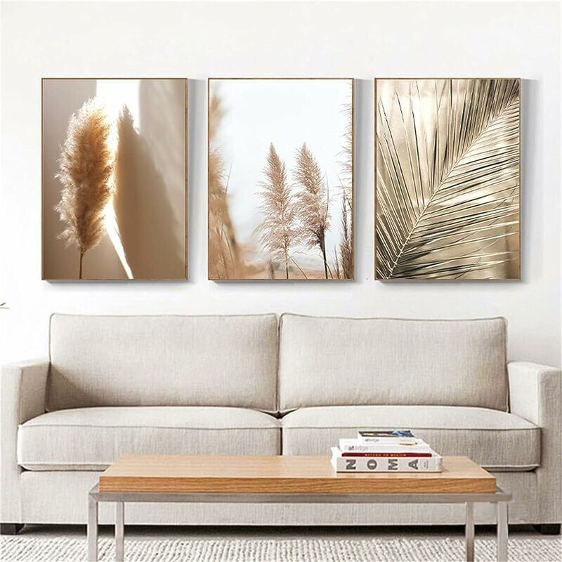 foto del prodotto snq set di 3 poster di qualit premium, beige, erba della pampa, decorazioni artistiche da parete moderne, immagini vintage per soggiorno, camera