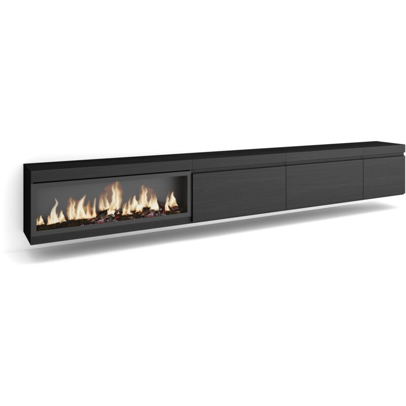 foto del prodotto mobile tv soggiorno, ampio spazio a disposizione, 317x45x35 cm, camino elettrico xxl, sospeso, da appendere, stile moderno, nero skraut home