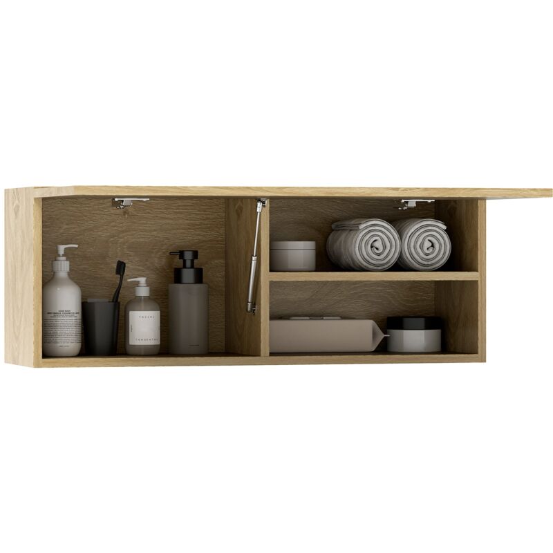 foto del prodotto mobiletto bagno pensile 80x25x30 cm con anta a ribalta legno naturale