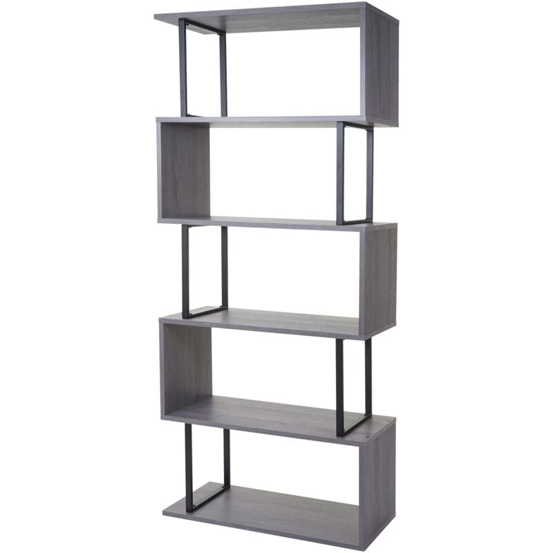 foto del prodotto libreria da soggiorno 183x80 cm 5 livelli grigio, metallo nero 040001279