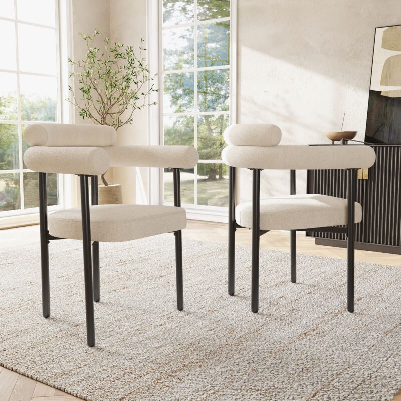 foto del prodotto sedie da pranzo, poltrona, schienale ad anello, gambe nere, per sala da pranzo studio soggiorno, pelle scamosciata, 2 pezzi, beige